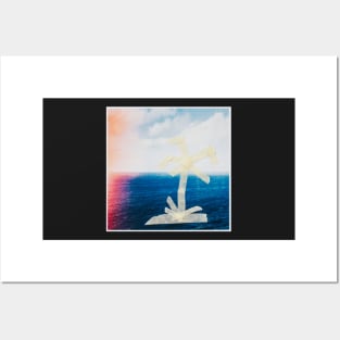 Taped Palm Tree on Printed Photo of Ocean Posters and Art